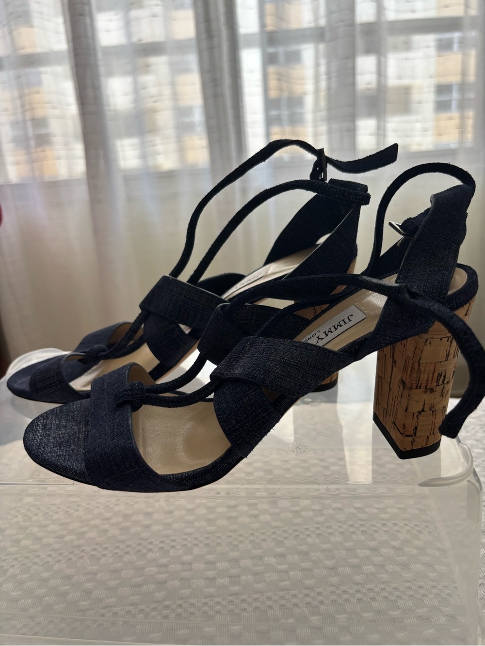 Jimmy Choo Navy Strappy Cork Block Heel Sandals NWT